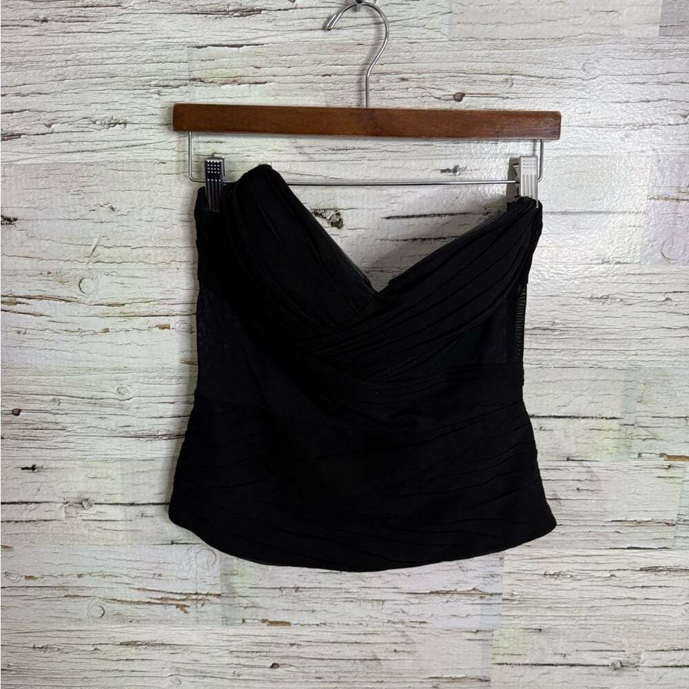 Bebe Black Strapless Top sheer ruched size 8